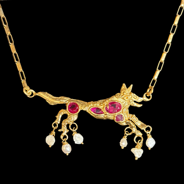 Shapeshifters Wolf Pendant // Magenta / Pearl Booties