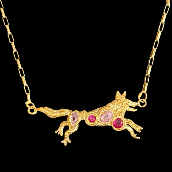 Shapeshifters Wolf Pendant // Pink Mixed Stones